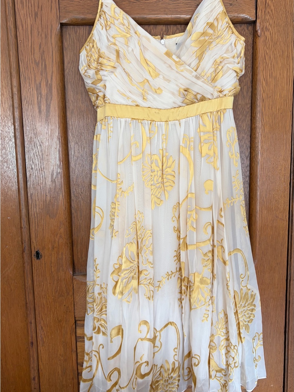 Arden B Cream and Gold Floral Chiffon Midi Dress